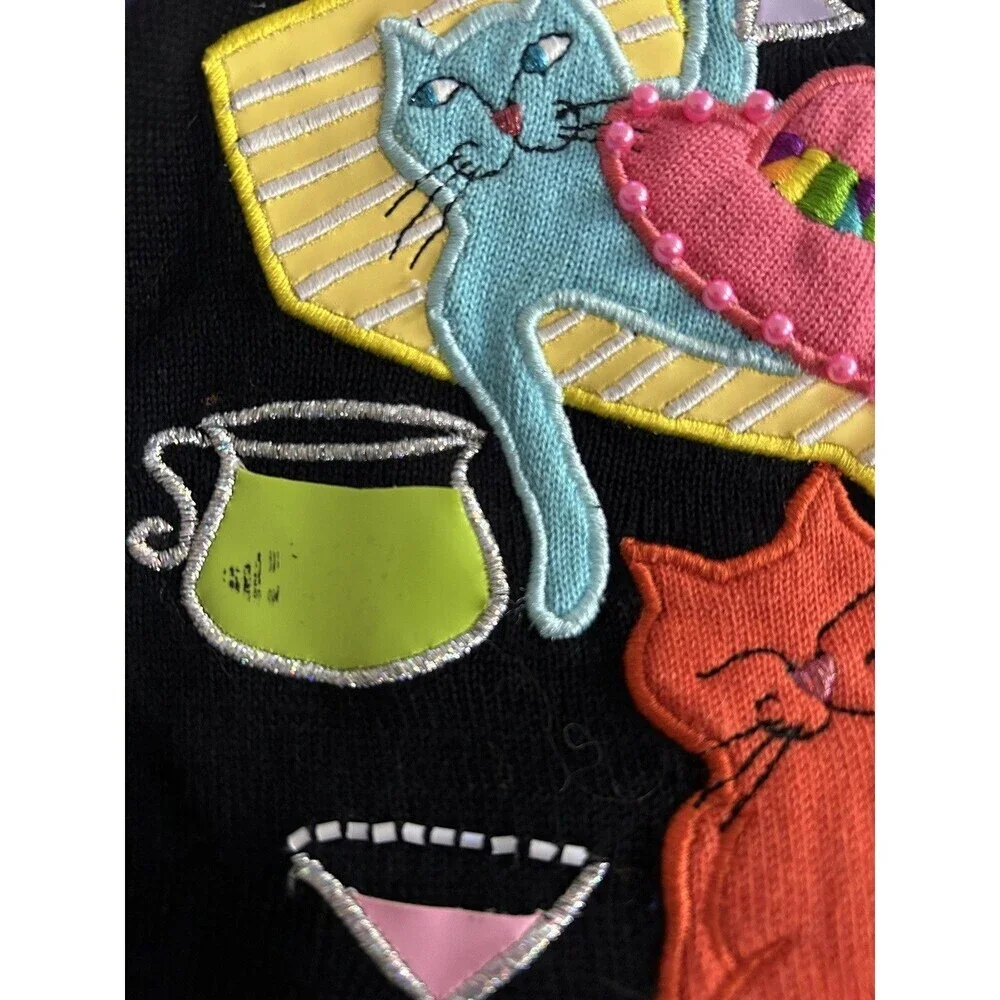 Christina Rotelli Cat Sweater Cat Fiesta 3D Size Small Mexican Margarita Vintage - Picture 11 of 12